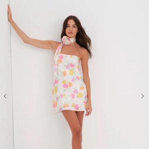 NWT For Love & Lemons Hazel White Floral Mini Dress With Gloves Size Small - Picture 2 of 10